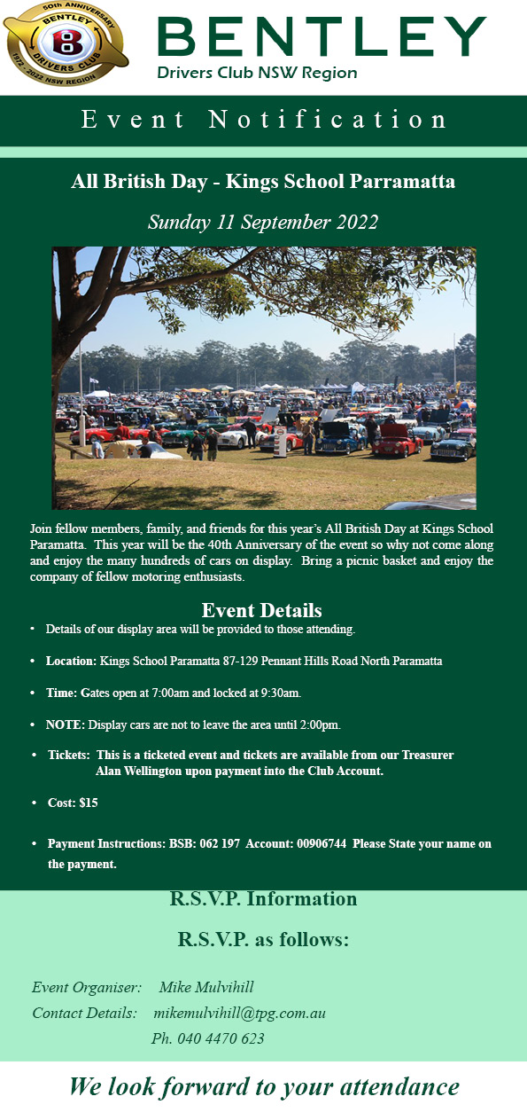 Bentley Drivers Club NSW All British Day Kings School Parramatta